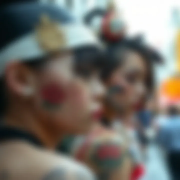 A close-up view of Sanrio characters with cultural elements incorporated.
