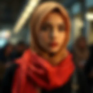 A fashion-forward individual wearing a hijab with an elegant scarf.