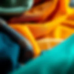 A close-up view of different scarf materials showcasing texture and flow.