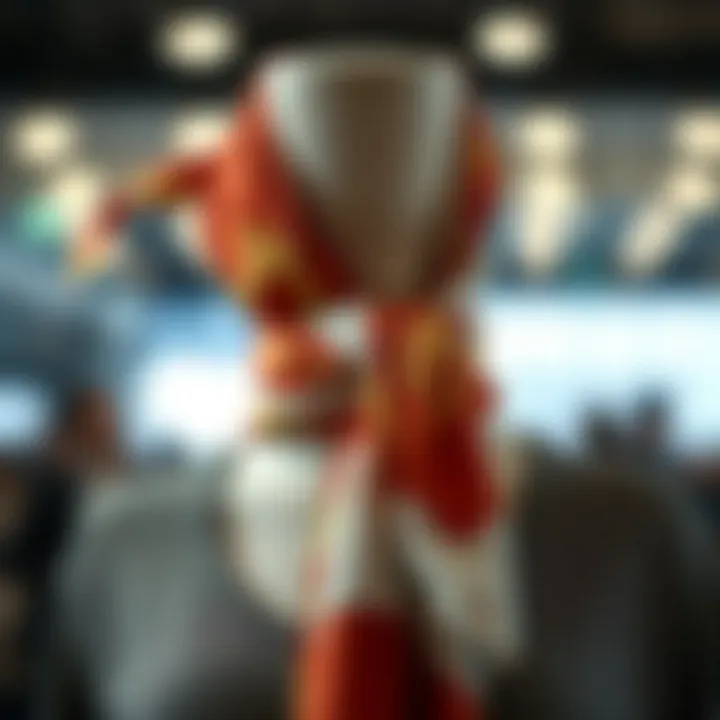 A stylishly tied scarf around a mannequin's neck demonstrating versatility.