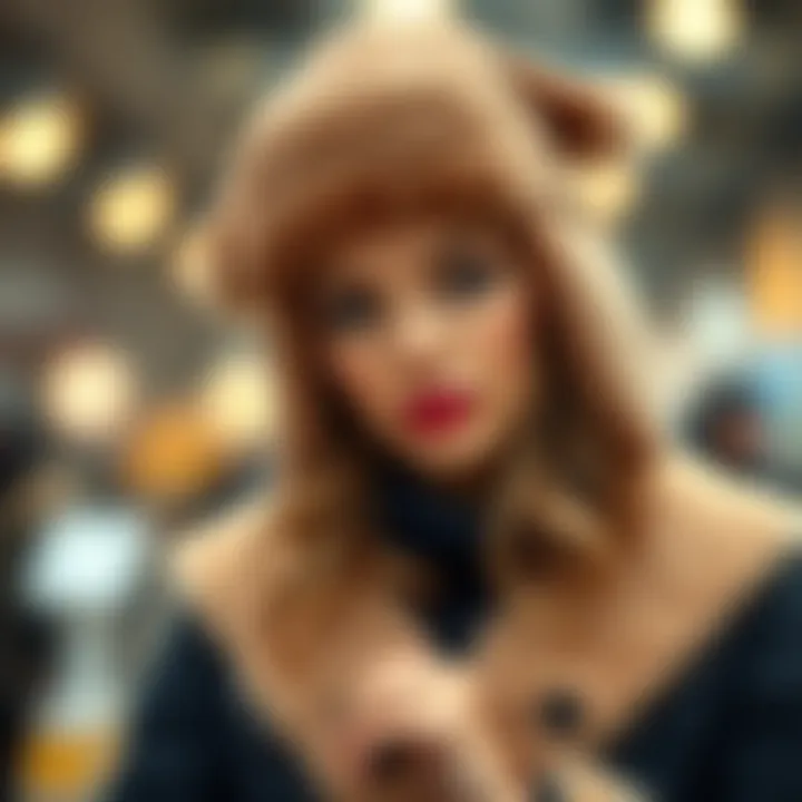 Fashionable sherpa hat styled with winter attire