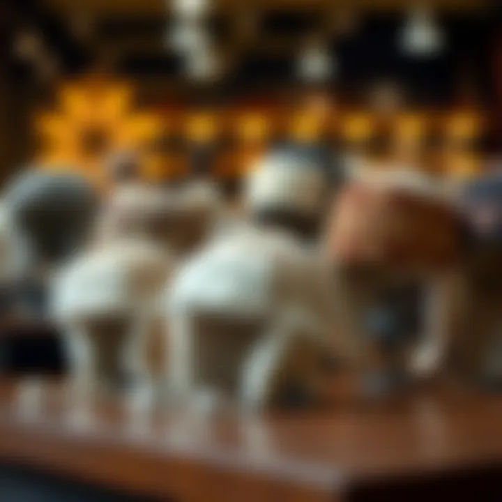 Different styles of sherpa hats with ear flaps displayed on a table