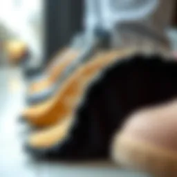 Close-up view of different sole lining materials