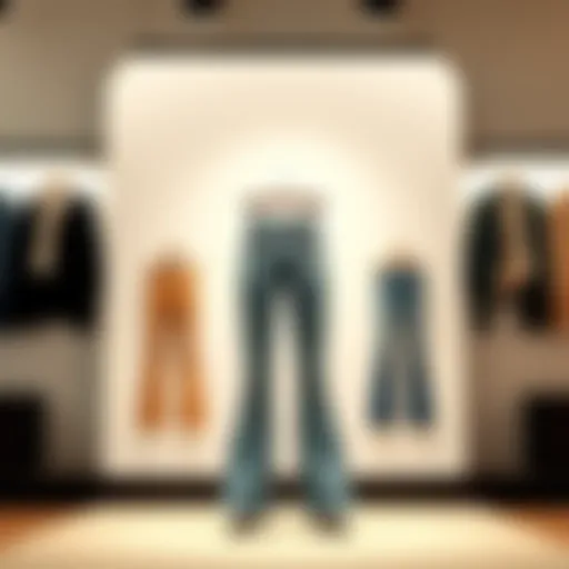 Chic Stacked Flare Jeans Display A stylish pair of stacked flare jeans showcased against a minimalist backdrop