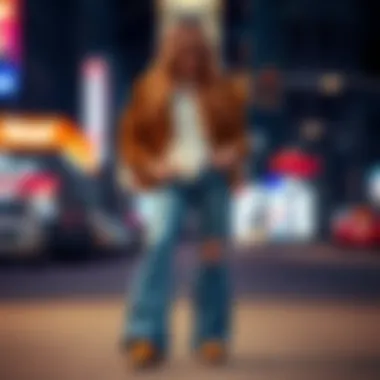 A versatile outfit featuring stacked flare jeans paired with trendy footwear