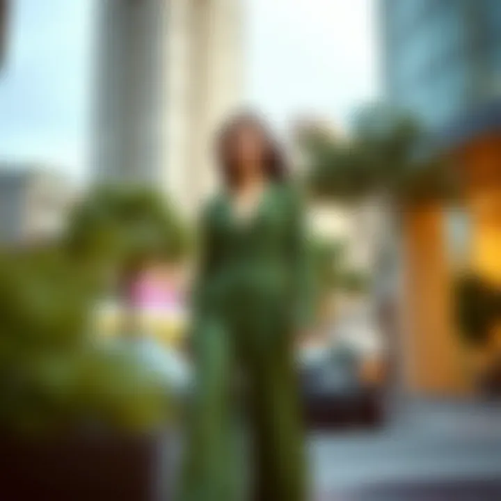 Elegant tall jumpsuit in urban setting