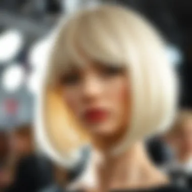 A close-up of a short bob wig with textured bangs