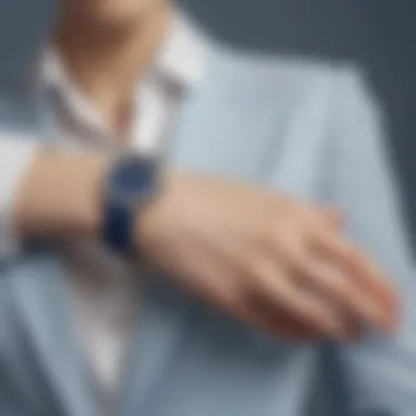 Formal Flair with Navy Blue Navy blue bracelet accentuating formal attire.