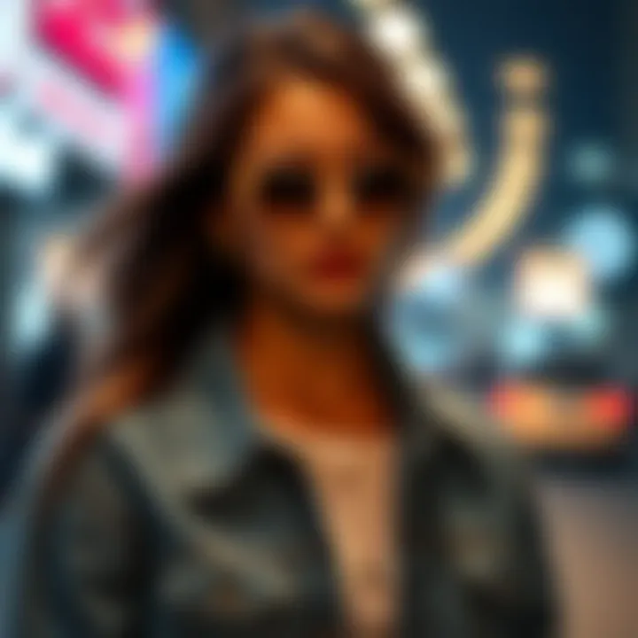 A stylish individual showcasing a blue jean jacket paired with chic accessories.