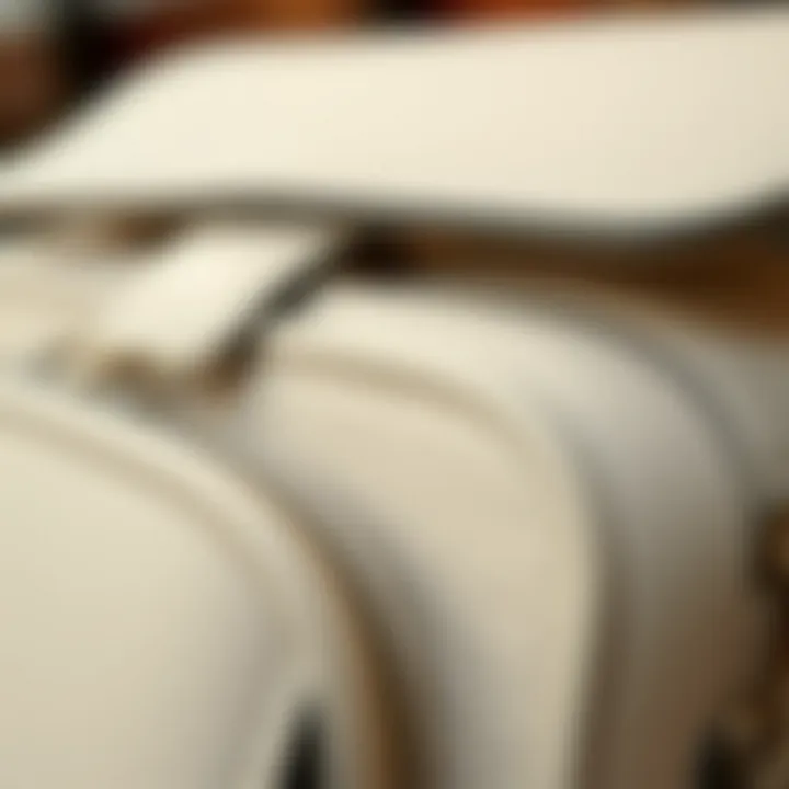 Close-up of the texture and materials used in off-white phone bags