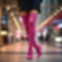 Elegant pink thigh boots styled with a fashionable outfit