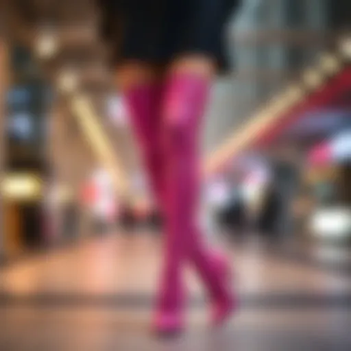 Elegant Pink Thigh Boots Styling Elegant pink thigh boots styled with a fashionable outfit