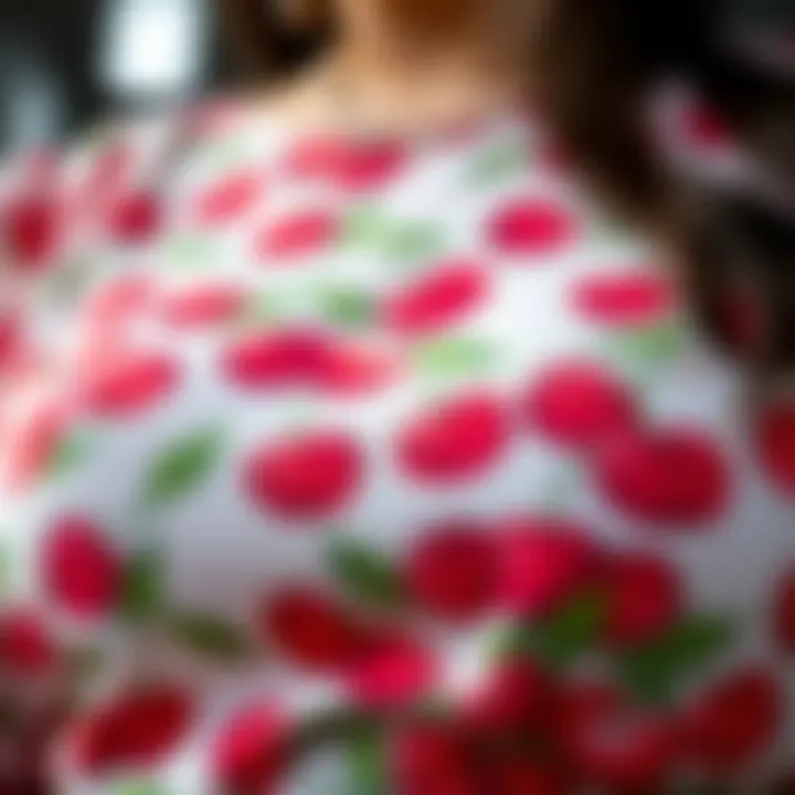 Close-up of cherry print detail on a plus size top