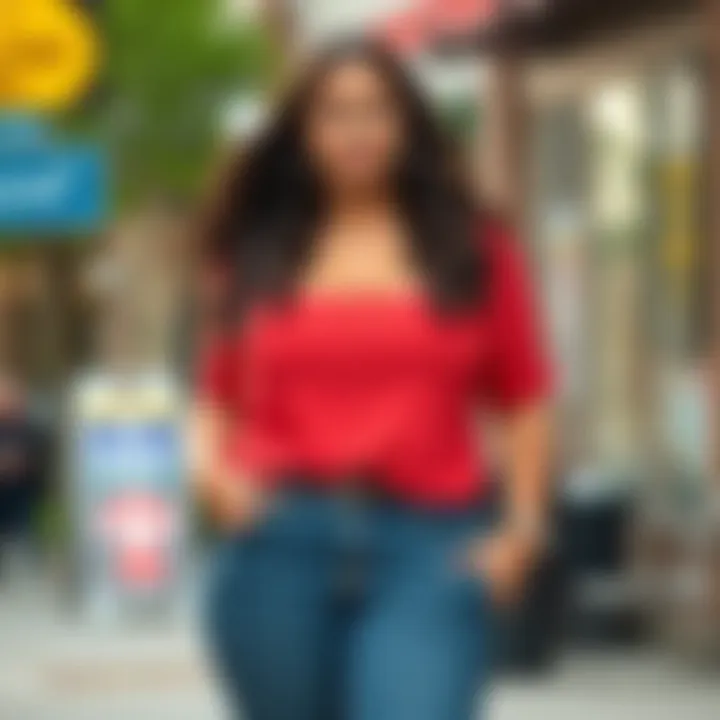 A vibrant plus size cherry top showcased in a casual setting