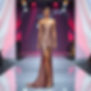 Fashion-forward high slit gown on a runway