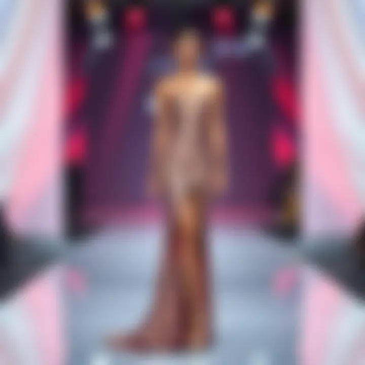 Fashion-forward high slit gown on a runway