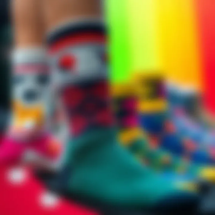 A collection of socks featuring various cultural motifs