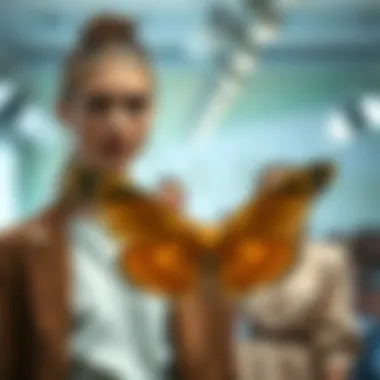 Stylish presentation of a gold butterfly headband with diverse outfits