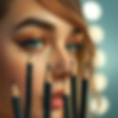 Comparison of different eyeliner pencils in a beauty setup