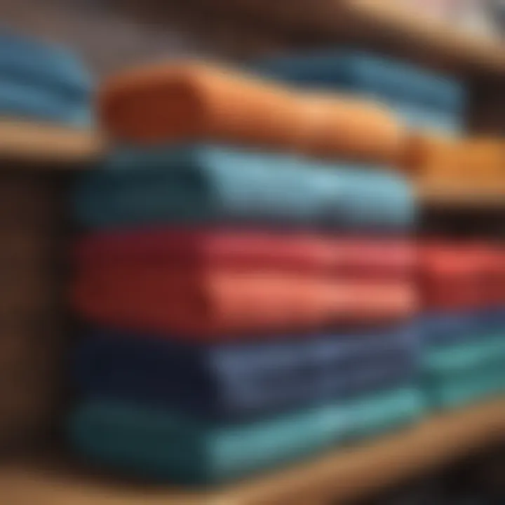 Variety of colorful running sweat towels displayed on a shelf