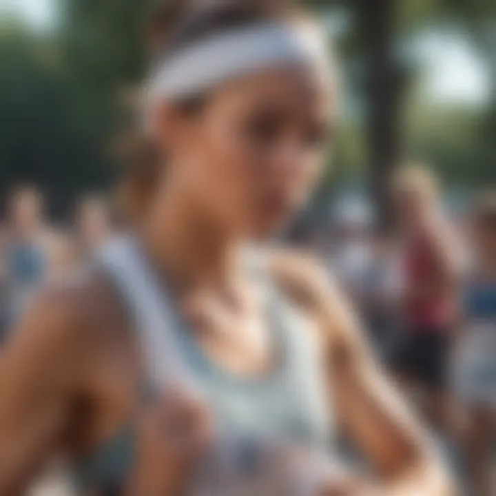 Runner using a sweat towel during a race