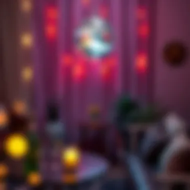 A cozy corner with a disco ball creating a warm and inviting atmosphere