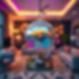 A stunning home disco ball reflecting colorful lights in a modern living room