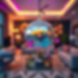 A stunning home disco ball reflecting colorful lights in a modern living room