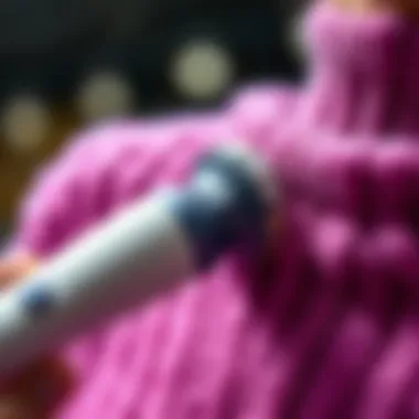 Close-up of a sweatershaver in action removing pilling