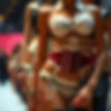 A historical depiction of garter belt harnesses showcasing vintage designs and fabrics.