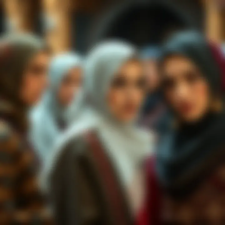 Historical depiction of women wearing traditional headscarves
