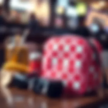 A polka dot lunch bag next to stylish lunch items