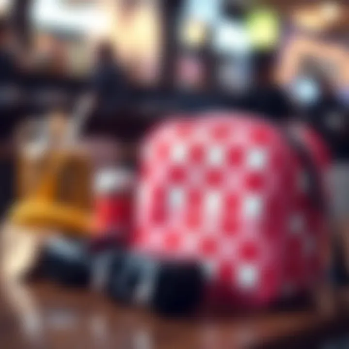 A polka dot lunch bag next to stylish lunch items