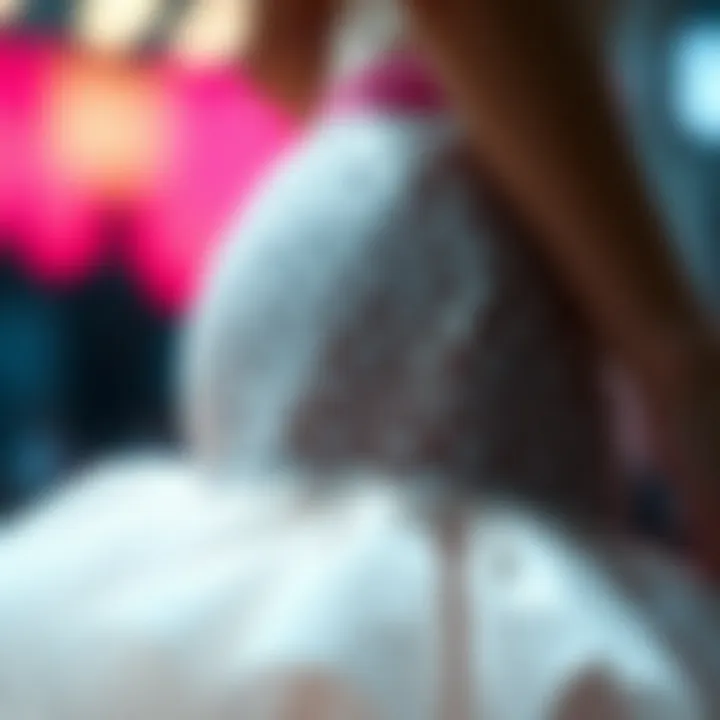 Close-up of intricate lace detailing on a puffy underskirt