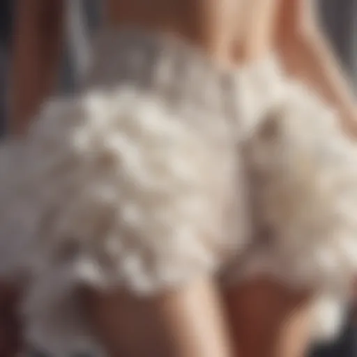 A close-up of luxurious fabric showcasing the delicate ruffles of a garter belt