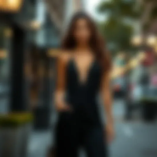 Sophisticated Urban Elegance Elegant black jumpsuit showcased in an urban setting