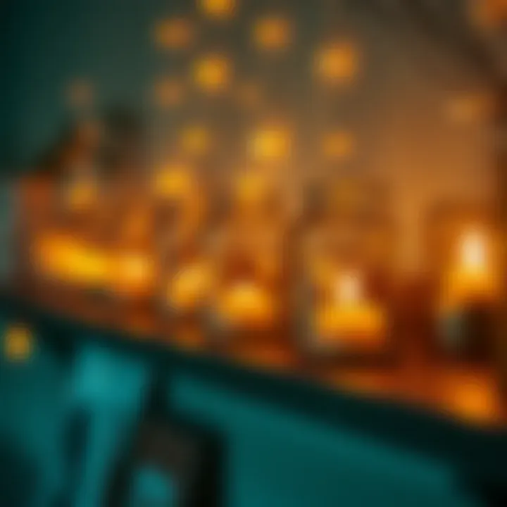 Cozy atmosphere created by candle jars illuminated on a shelf