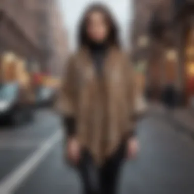 Fashionable individual showcasing a leopard print poncho in an urban setting