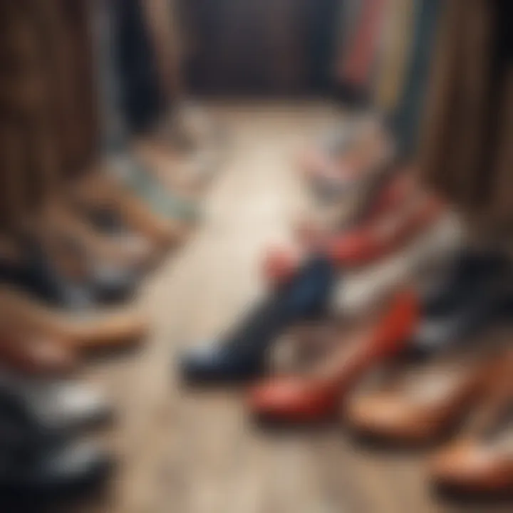 A collection of trendy closed toe shoes displayed on a rustic background.