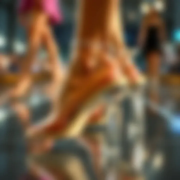 Trendy footwear styles incorporating clear heel straps