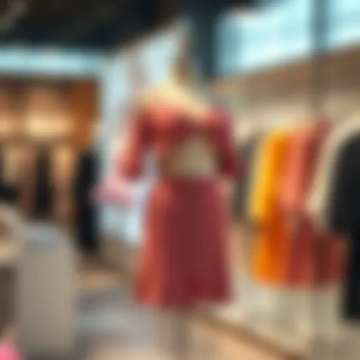 A stylish two-piece mini skirt set displayed on a mannequin in a boutique.