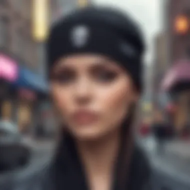 Urban Fashion with Skull Cap A stylish individual wearing a skull cap in an urban setting