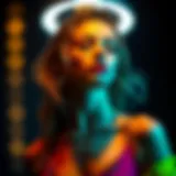 Illuminated fashion model showcasing vibrant colors