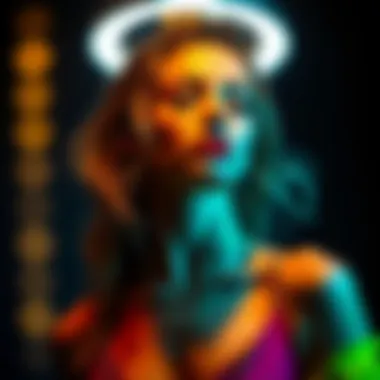 Illuminated fashion model showcasing vibrant colors