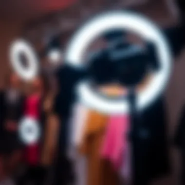 Close-up of ring fill light setup in a fashion studio