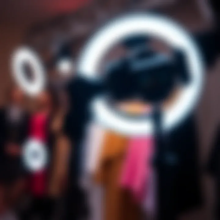 Close-up of ring fill light setup in a fashion studio