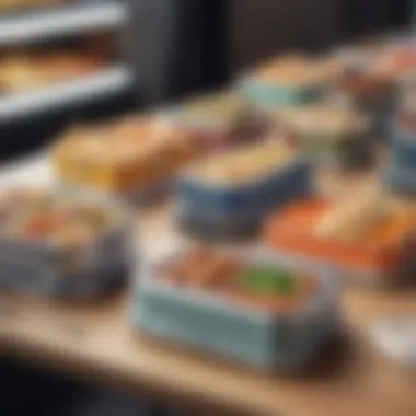 Diverse range of portable lunch box warmers displayed on a table