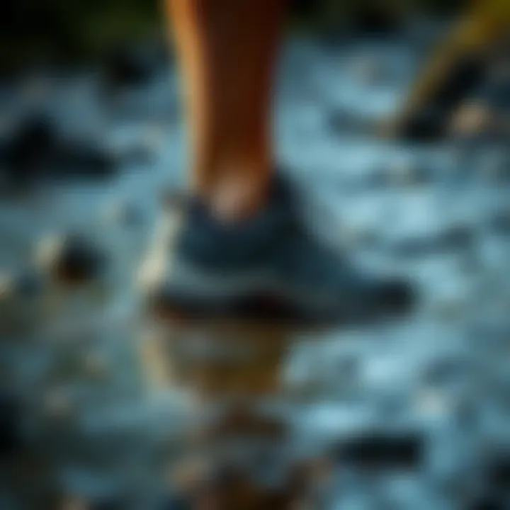 Waterproof hiking shoes in a stream