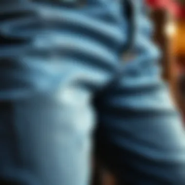 Close-up of fabric details in bootcut jeans