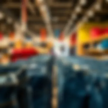 Variety of bootcut jeans in a retail store